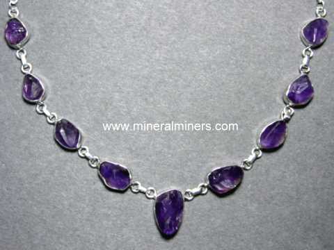 Natural Purple Amethyst Gemstone 925 Sterling Silver 17" Strand Necklace BN-57