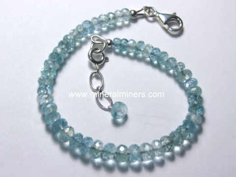 Aquamarine Beaded Bracelet  Triple Sterling Silver Beads  Light Blue  Gemstones