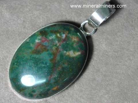 Sterling Silver Large Bloodstone Pendant Necklace 