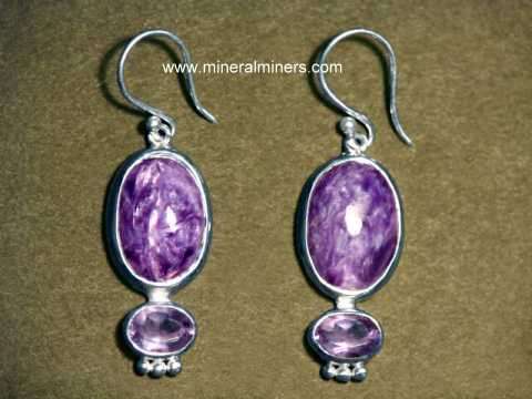 Details about   Sterling Silver Natural Russian CHAROITE Dangle Earrings #1721...Handmade USA 