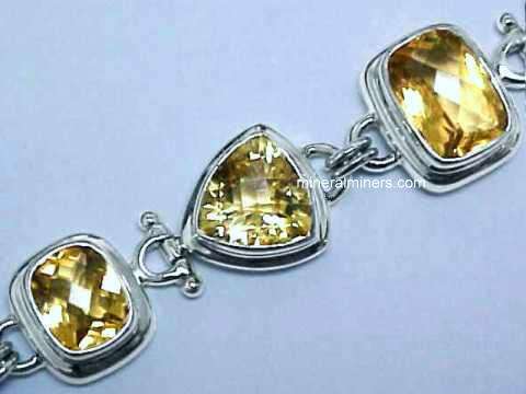 Large Yellow Citrine Stone Silver Bracelet