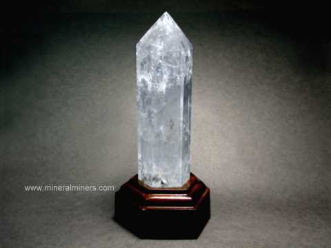 Polished Elestial Quartz Crystals with Wood Base