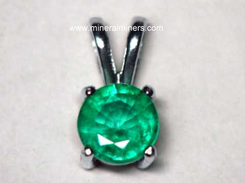 5.5MM Natural Round Emerald Solitaire Pendant AA Quality in 18K White Gold From 3MM