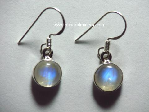 100/% NATURAL 9MM RAINBOW MOONSTONE /& BLUE SAPPHIRE STERLING SILVER 925 EARRING