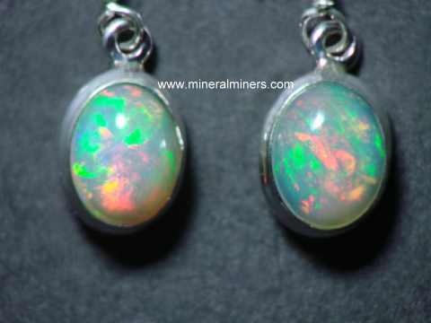 Handcrafted natural gemstone earrings of <em>ALL</em> Minerals (image is a pair of fine quality natural precious opal earrings in sterling silver)