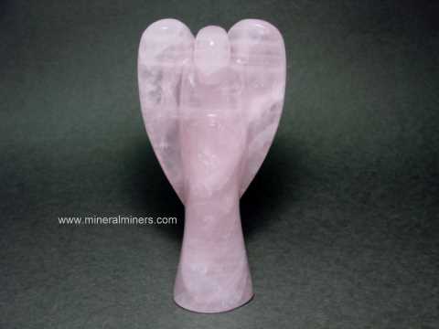Rose Quartz Carvings: natural rose quartz angel sculpture