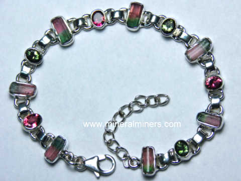 Sterling Silver Plated Rose Pink Bi Colored Tourmaline Silver Charming Bracelets